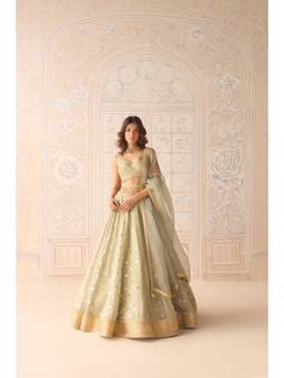 Shyam Narayan Prasad - Zardozi Embroidered Green Bustier with Lehenga, Dupatta