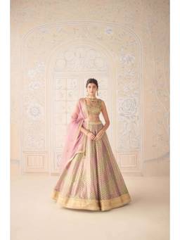 Shyam Narayan Prasad - Zardozi Embroidered Sleeveless Pink Bustier with Lehenga, Dupatta