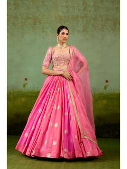 Shyam Narayan Prasad - Zardozi Embroidered Pink Blouse with Lehenga, Dupatta and Belt