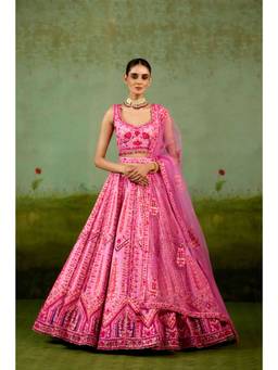 Shyam Narayan Prasad - Gota Embroidered Pink Blouse with Lehenga, Dupatta and Belt