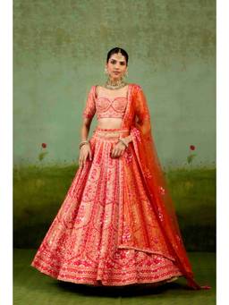 Shyam Narayan Prasad - Gota Embroidered Orange Blouse with Lehenga, Dupatta and Belt