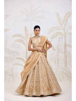 Shyam Narayan Prasad - Gota Embroidered Gold Blouse with Lehenga, Dupatta and Belt