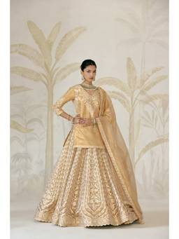 Shyam Narayan Prasad - Gota Embroidered Gold Kurti with Lehenga, Dupatta