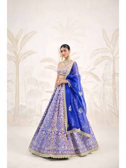 Shyam Narayan Prasad - Dori Embroidered Blue Bustier with Lehenga, Dupatta and Belt