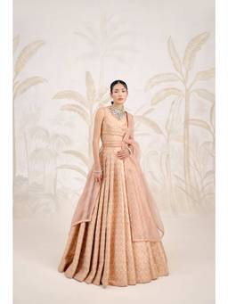 Shyam Narayan Prasad - Zardozi Embroidered Gold Bustier with Lehenga, Dupatta and Belt