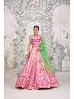 Shyam Narayan Prasad - Gota Embroidered Green Blouse with Lehenga, Dupatta and Belt