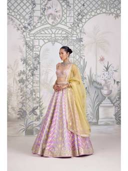 Shyam Narayan Prasad - Thread Embroidered Lavender Bustier with Lehenga, Dupatta and Belt
