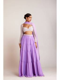 Vvani by Vani Vats - Lavender Pearl Drop Blouse with Sharara and Dupatta
