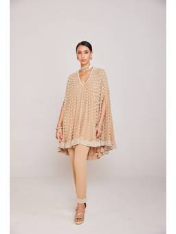 Vvani by Vani Vats - Beige Asymmetrical Cape with Pant