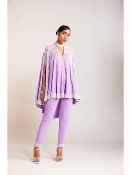 Vvani by Vani Vats - Lavender Asymmetrical Cape with Pant