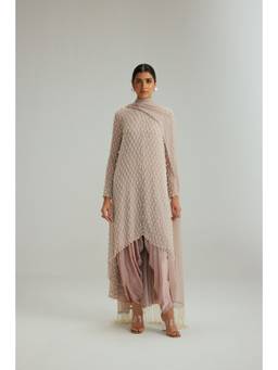 Vvani by Vani Vats - Grey Pearl Drop Kurta Dhoti with Dupatta and Inner