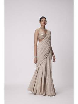 Vvani by Vani Vats - Light Beige Georgette Pre Draped Saree