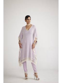 Vvani by Vani Vats - Powder Lavender Chandelier Pearl Drop Kaftan with Pant