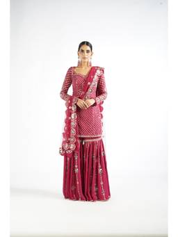 Vvani by Vani Vats - Mellow Wine Kurta with Sharara and Dupatta