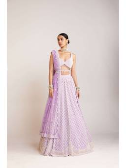 Vvani by Vani Vats - Pearl Drop Lavender Blouse with Lehenga and Dupatta