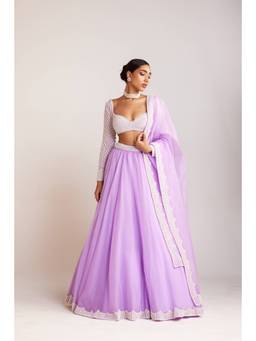 Vvani by Vani Vats - Organza Lavender Blouse with Lehenga and Dupatta