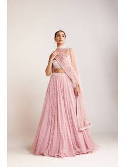 Vvani by Vani Vats - Dense Pearl Pink Blouse with Lehenga and Dupatta