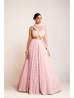 Vvani by Vani Vats - Flower Pink Blouse with Lehenga and Dupatta