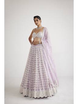 Vvani by Vani Vats - Chandelier Pearl Drop Lavender Blouse with Lehenga and Dupatta
