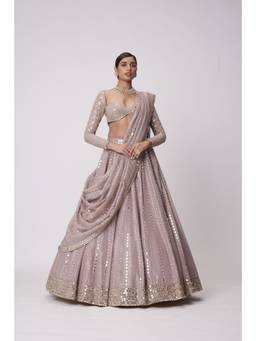 Vvani by Vani Vats - Sequin and Mirror Embroidered Pink Blouse with Lehenga and Dupatta