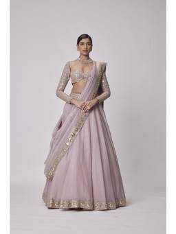 Vvani by Vani Vats - Organza Pink Blouse with Lehenga and Dupatta