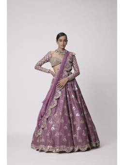 Vvani by Vani Vats - Sequin and Flower Embroidered Mauve Blouse with Lehenga and Dupatta