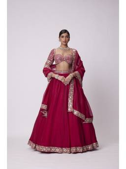 Vvani by Vani Vats - Organza Mirror Red Blouse with Lehenga and Dupatta
