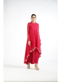 Vvani by Vani Vats - Crimson Red Kurta with Pant and Lining