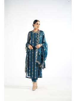 Vvani by Vani Vats - Dark Teal Embellished Kurta Pant with Dupatta and Lining