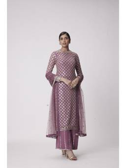 Vvani by Vani Vats - Mud Mauve Straight Kurta with Pant and Dupatta