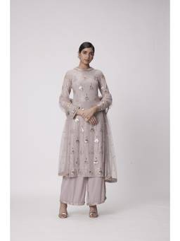 Vvani by Vani Vats - Mud Mauve Straight Kurta with Pant and Dupatta