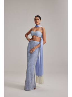 Vvani by Vani Vats - Pencil Blue Bustier with Skirt and Dupatta