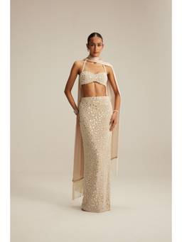Vvani by Vani Vats - Pencil Beige Bustier with Skirt and Dupatta