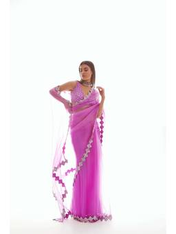 Vvani by Vani Vats - Mauve Organza Mirror Border Saree