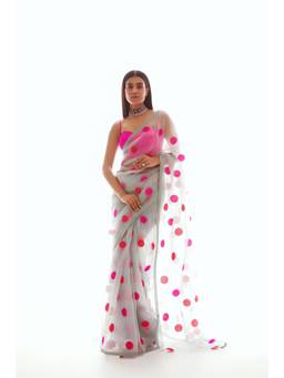 Vvani by Vani Vats - Light Grey Applique Organza Saree