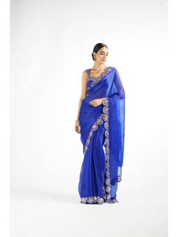 Vvani by Vani Vats - Royal Blue Mirror Scallop Saree