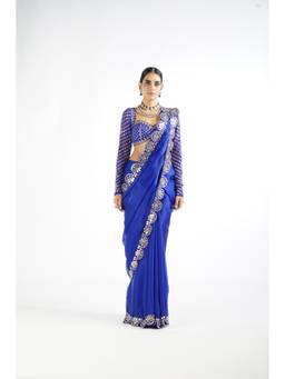 Vvani by Vani Vats - Royal Blue Mirror Work Blouse Saree