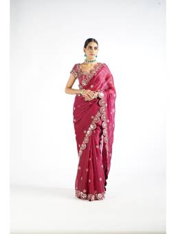 Vvani by Vani Vats - Mellow Wine Mirror Work Blouse Saree