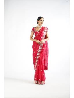 Vvani by Vani Vats - Crimson Red Mirror Work Saree