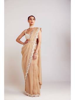Vvani by Vani Vats - Beige Pre-Draped Saree