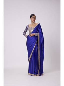Vvani by Vani Vats - Persian Blue Satin Saree
