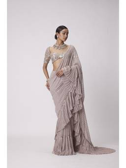 Vvani by Vani Vats - Grey Georgette Frill Saree