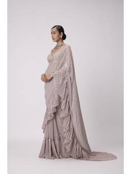 Vvani by Vani Vats - Grey Frill Saree