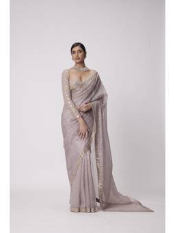 Vvani by Vani Vats - Grey Hand Embroidered Organza Saree
