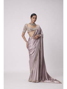 Vvani by Vani Vats - Grey Satin Saree