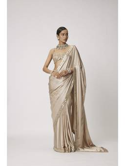 Vvani by Vani Vats - Light Beige Satin Saree