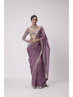 Vvani by Vani Vats - Mud Mauve Hand Embroidered Organza Saree