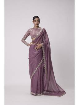 Vvani by Vani Vats - Mud Mauve Hand Embroidered Saree