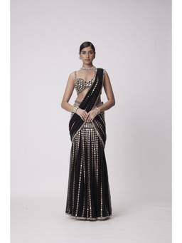 Vvani by Vani Vats - Black Pre Draped Saree