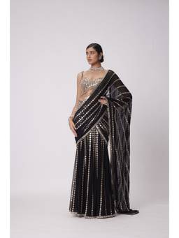 Vvani by Vani Vats - Black Pre Draped Hand Embroidered Saree